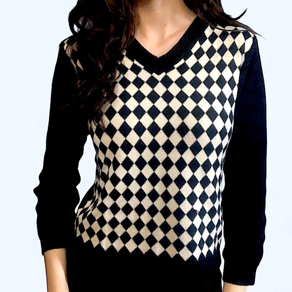 Black and White Argyle Sweater Size S